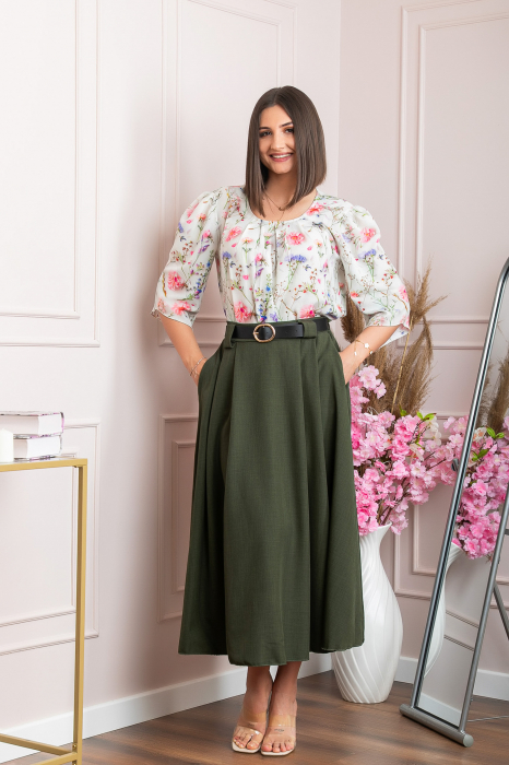 Fusta clos lunga Marissa cu buzunare functionale - Kaki