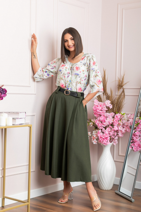 Fusta clos lunga Marissa cu buzunare functionale - Kaki [3]