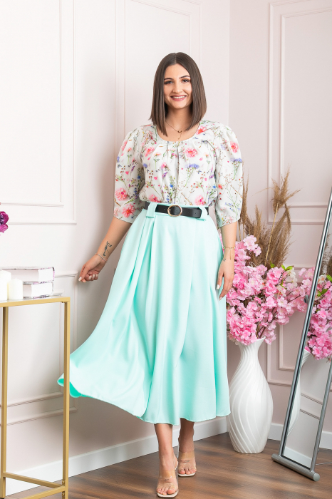 Fusta clos lunga Marissa cu buzunare functionale - Turcoaz [4]