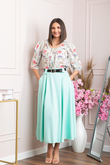Fusta clos lunga Marissa cu buzunare functionale - Turcoaz