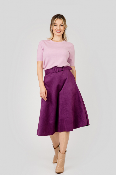 Fusta clos Jolene cu centura in talie - Magenta [4]