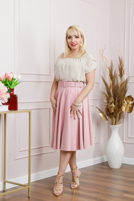 Fusta clos Annie cu curea in talie - Roz pal [4]