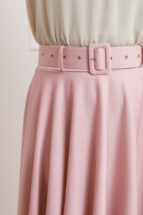 Fusta clos Annie cu curea in talie - Roz pal [2]