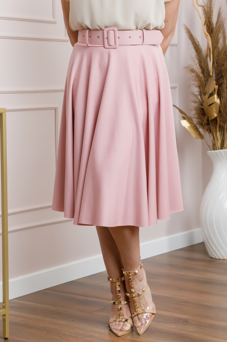 Fusta clos Annie cu curea in talie - Roz pal [3]