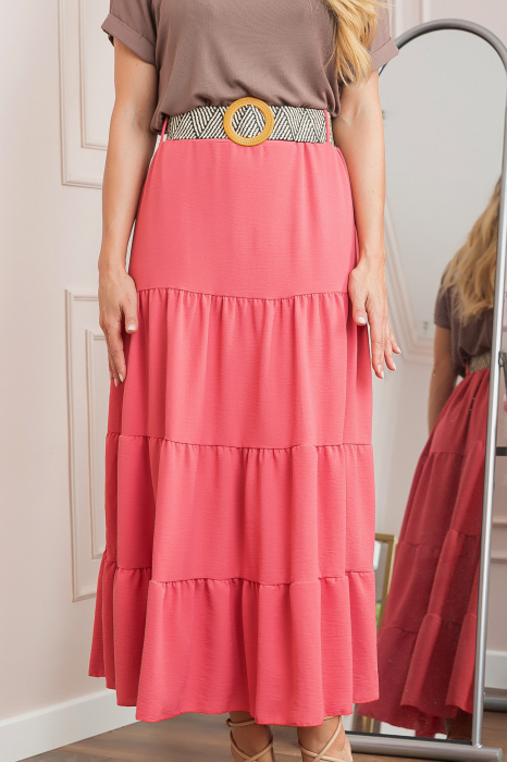 Fusta corai boho chic cu volane si curea in talie [2]