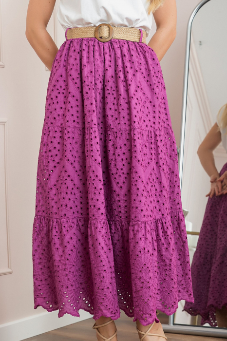 Fusta fuchsia boho chic cu perforatii si curea in talie [2]