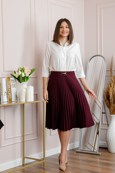 Fusta grena dama Brandy plisata midi cu talie elastica [4]