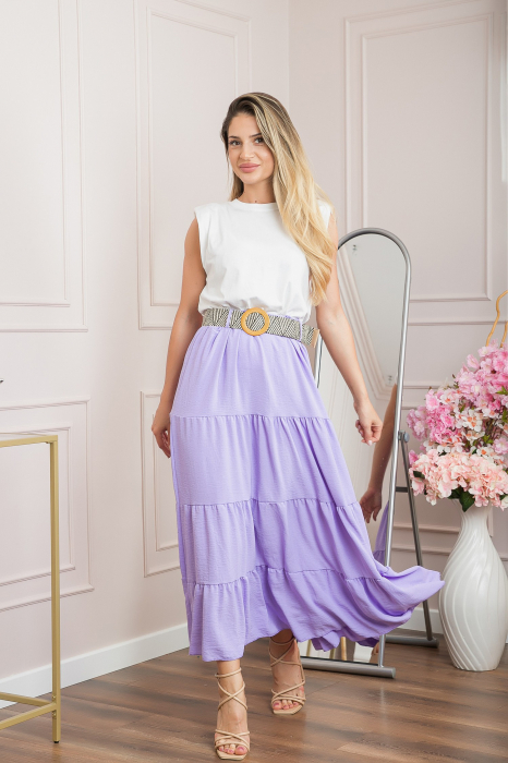 Fusta lila boho chic cu volane si curea in talie [4]