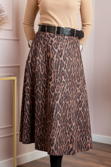 Fusta lunga maro din piele intoarsa ecologica animal print Jane [2]
