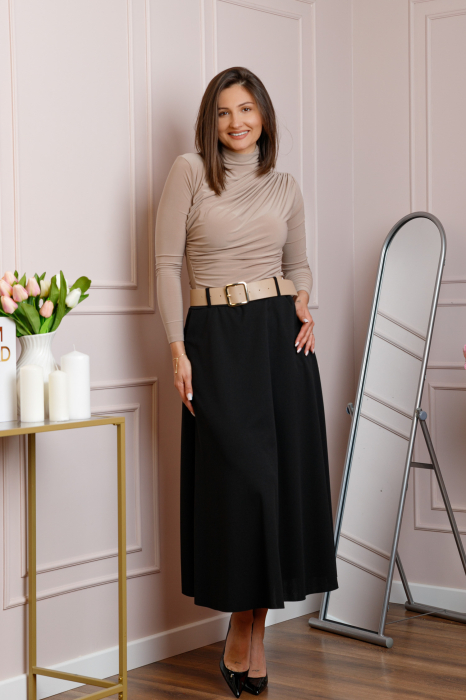 Fusta midi neagra eleganta cu talie inalta si curea reglabila Ivy [2]