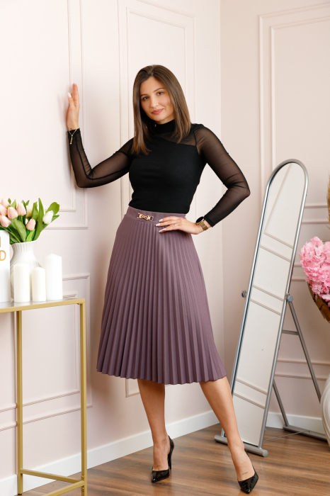 Fusta mov lavanda dama Brandy plisata midi cu talie elastica [3]