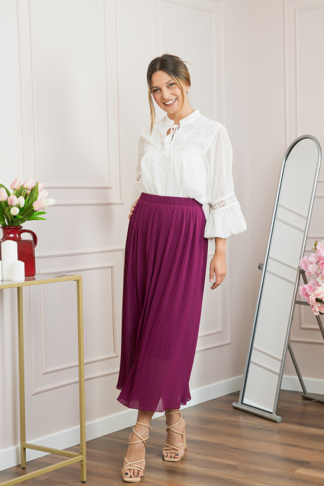Fusta mov plisata lunga din voal cu talie elastica [4]
