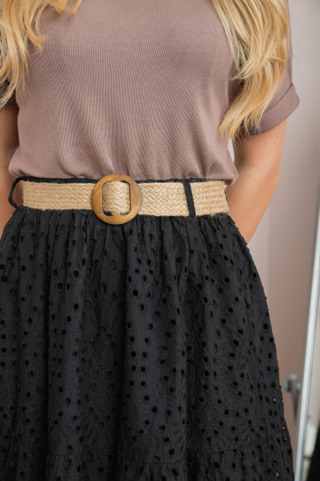 Fusta neagra boho chic cu perforatii si curea in talie [3]