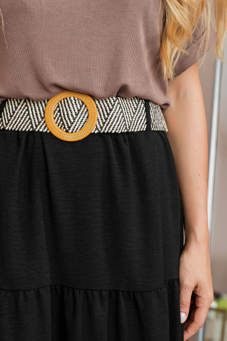 Fusta neagra boho chic cu volane si curea in talie [3]