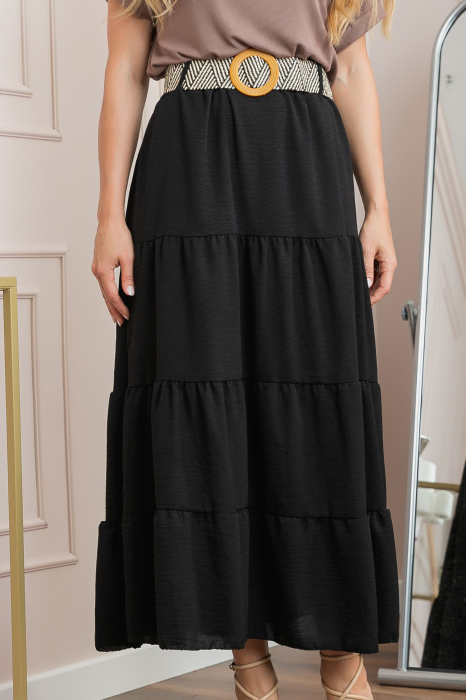 Fusta neagra boho chic cu volane si curea in talie [2]