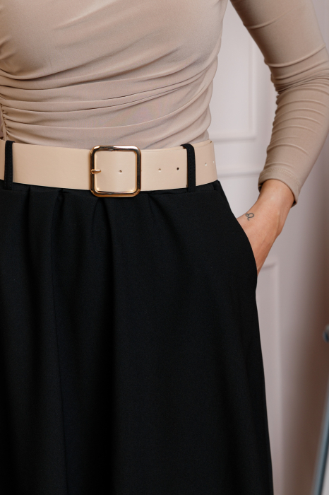Fusta neagra midi cu talie inalta, curea si buzunare laterale Isla [2]