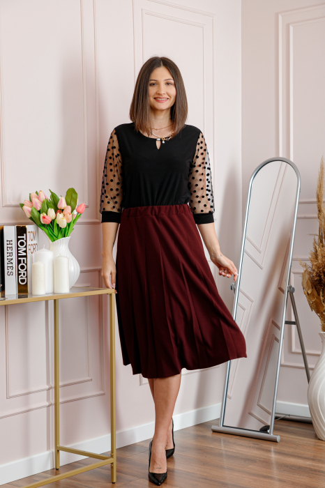 Fusta office plisata grena cu pliuri largi [3]