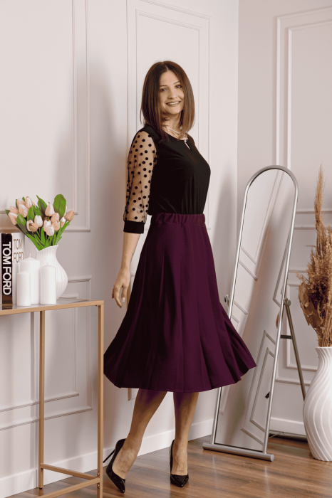 Fusta office plisata mov cu pliuri largi [4]