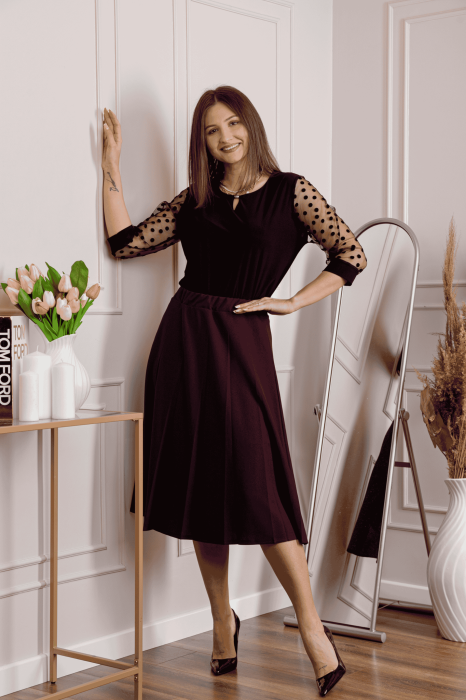 Fusta office plisata mov cu pliuri largi [2]