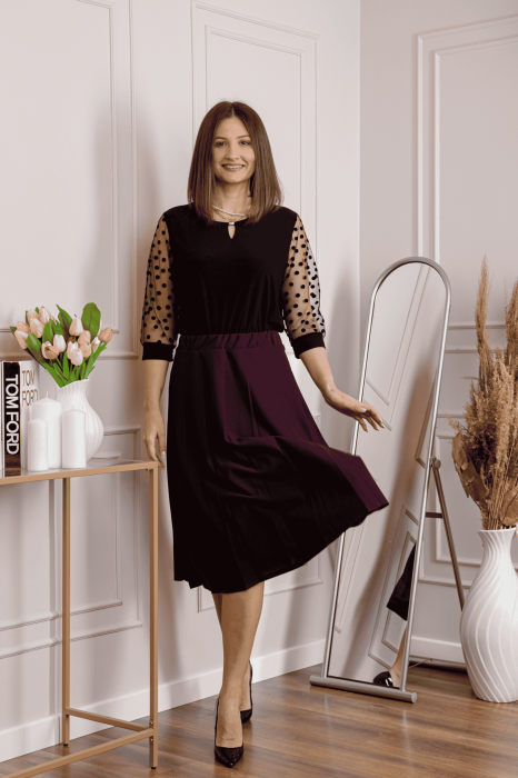 Fusta office plisata mov cu pliuri largi [3]