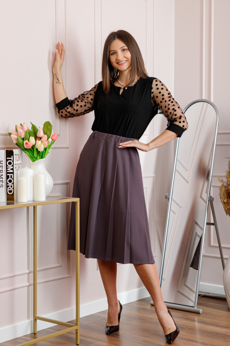 Fusta office plisata mov lavanda cu pliuri largi [2]