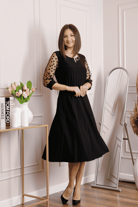 Fusta office plisata neagra cu pliuri largi [4]