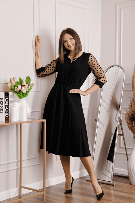 Fusta office plisata neagra cu pliuri largi [2]