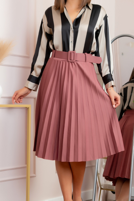Fusta office plisata Ruby cu centura in talie - Roz [2]