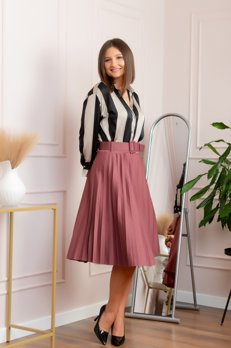 Fusta office plisata Ruby cu centura in talie - Roz [4]