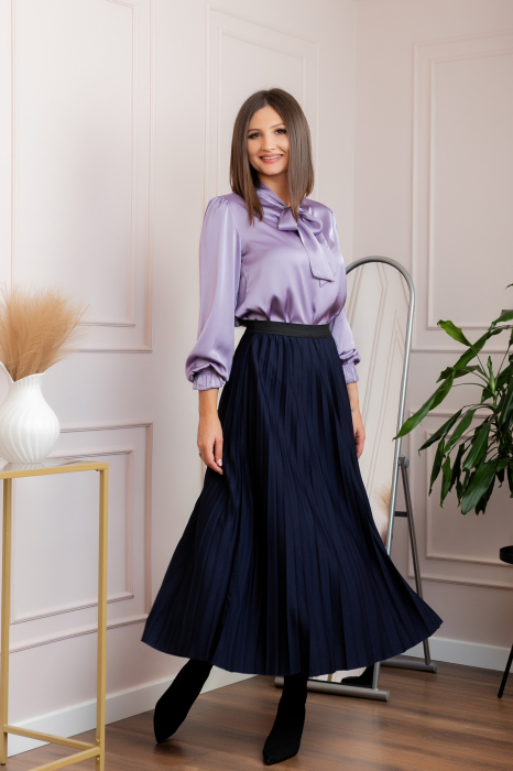Fusta plisata eleganta Jacqueline cu elastic in talie - Bleumarin [3]
