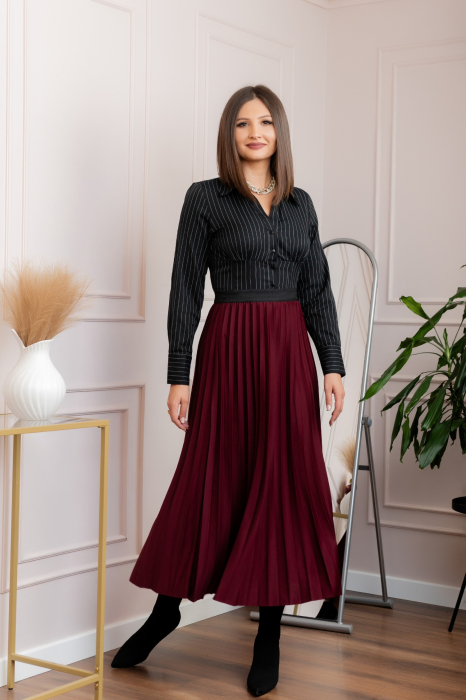 Fusta plisata eleganta Jacqueline cu elastic in talie - Grena [3]