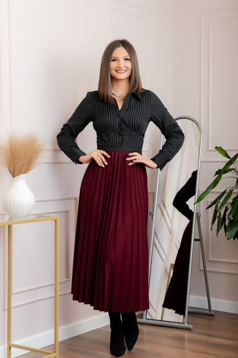 Fusta plisata eleganta Jacqueline cu elastic in talie - Grena
