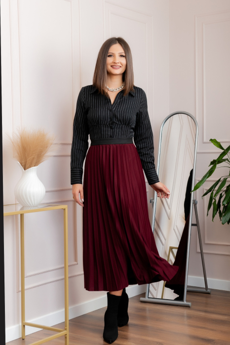 Fusta plisata eleganta Jacqueline cu elastic in talie - Grena [4]