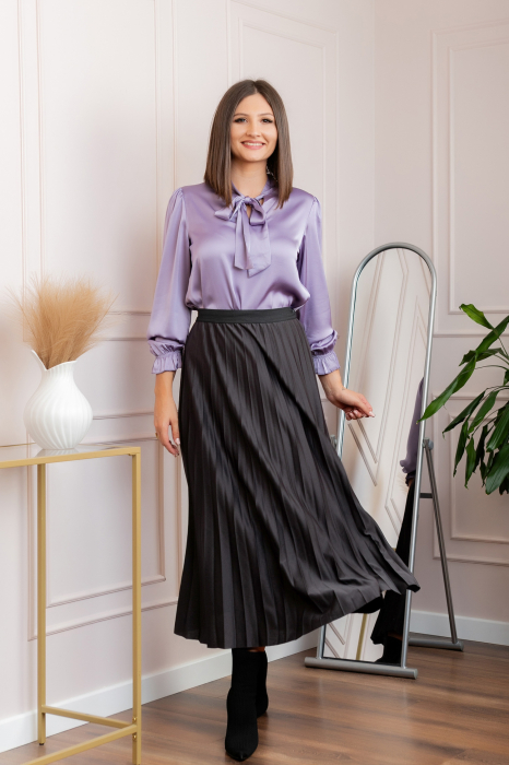 Fusta plisata eleganta Jacqueline cu elastic in talie - Gri antracit [4]