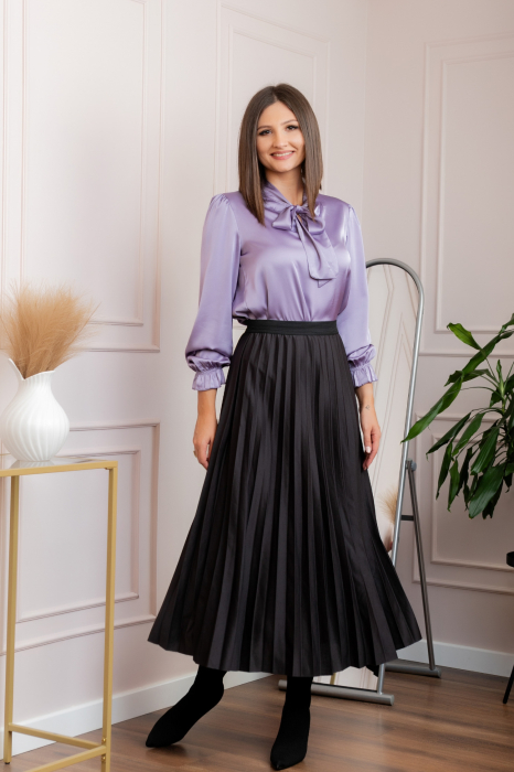 Fusta plisata eleganta Jacqueline cu elastic in talie - Gri antracit [3]