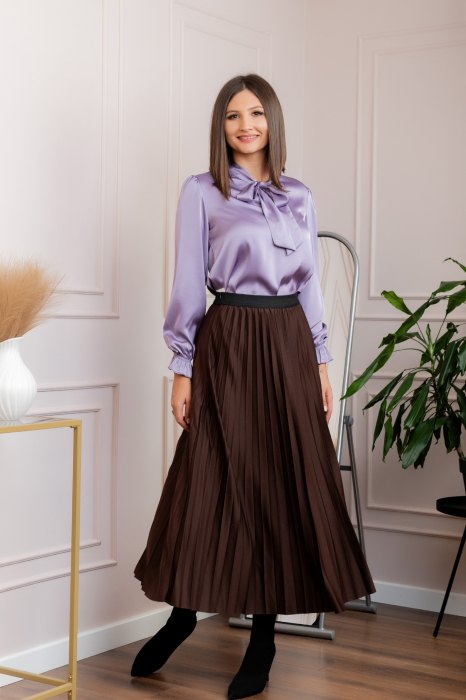 Fusta plisata eleganta Jacqueline cu elastic in talie - Maro [4]