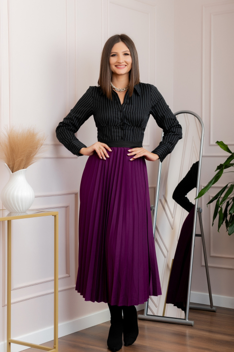 Fusta plisata eleganta Jacqueline cu elastic in talie - Mov