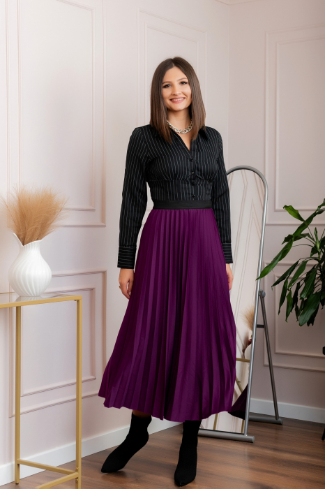 Fusta plisata eleganta Jacqueline cu elastic in talie - Mov [4]