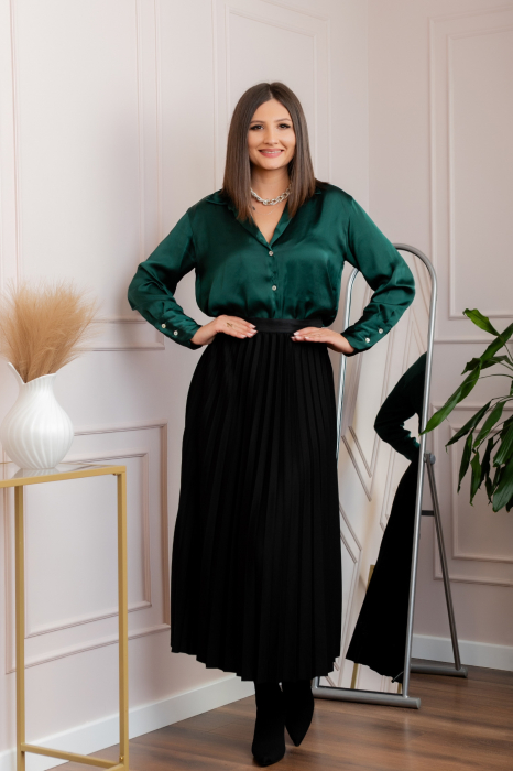 Fusta plisata eleganta Jacqueline cu elastic in talie - Negru