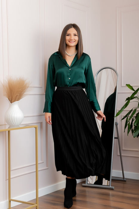 Fusta plisata eleganta Jacqueline cu elastic in talie - Negru [4]