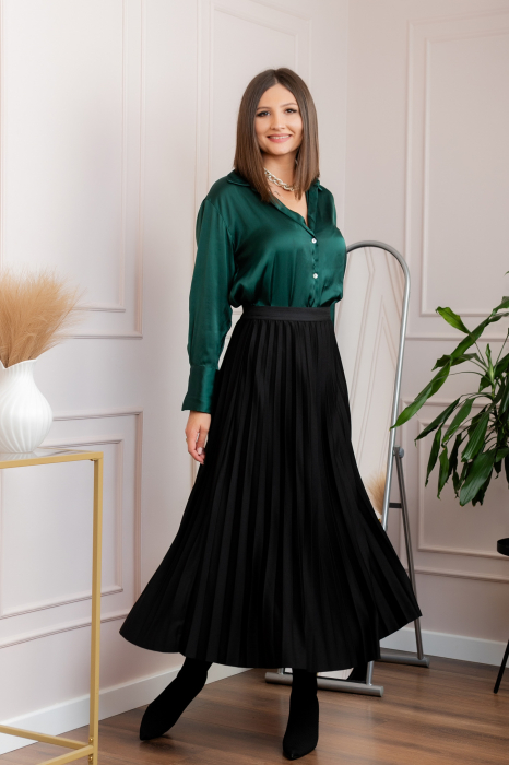 Fusta plisata eleganta Jacqueline cu elastic in talie - Negru [3]