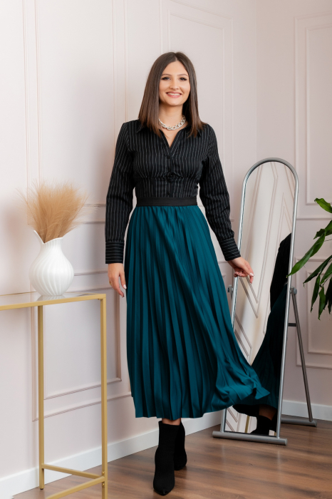 Fusta plisata eleganta Jacqueline cu elastic in talie - Turcoaz [4]