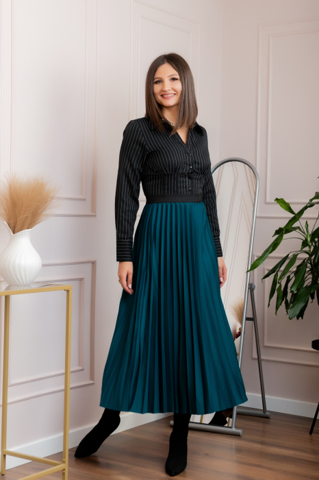 Fusta plisata eleganta Jacqueline cu elastic in talie - Turcoaz [3]