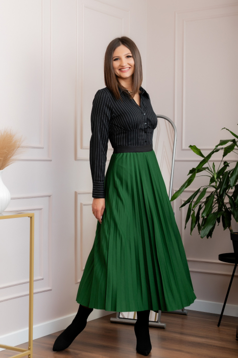 Fusta plisata eleganta Jacqueline cu elastic in talie - Verde [3]