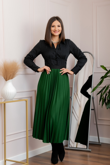Fusta plisata eleganta Jacqueline cu elastic in talie - Verde