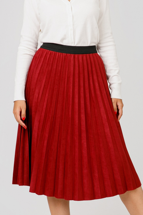 Fusta plisata grena din piele intoarsa sintetica cu elastic in talie [2]
