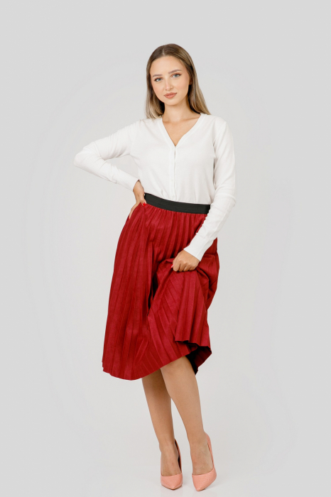 Fusta plisata grena din piele intoarsa sintetica cu elastic in talie [4]