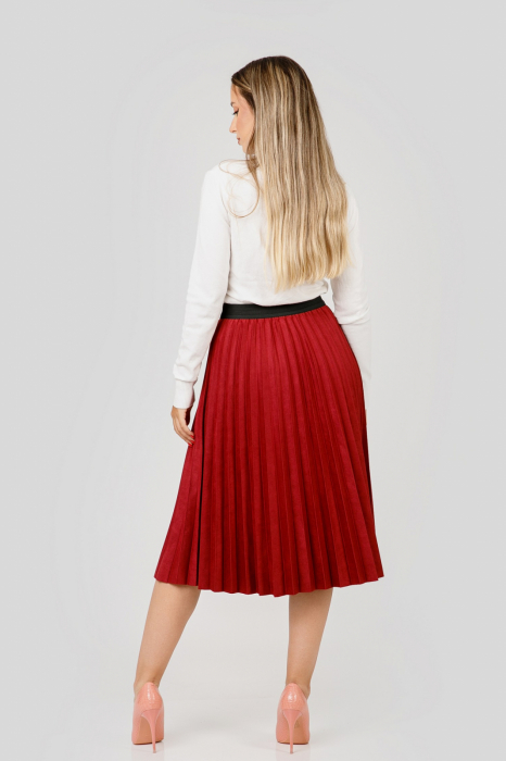 Fusta plisata grena din piele intoarsa sintetica cu elastic in talie [3]