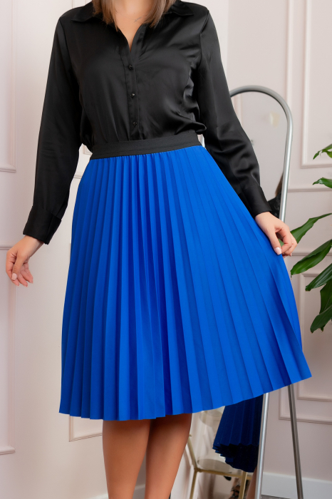 Fusta plisata Luna cu elastic in talie - Albastru regal [2]