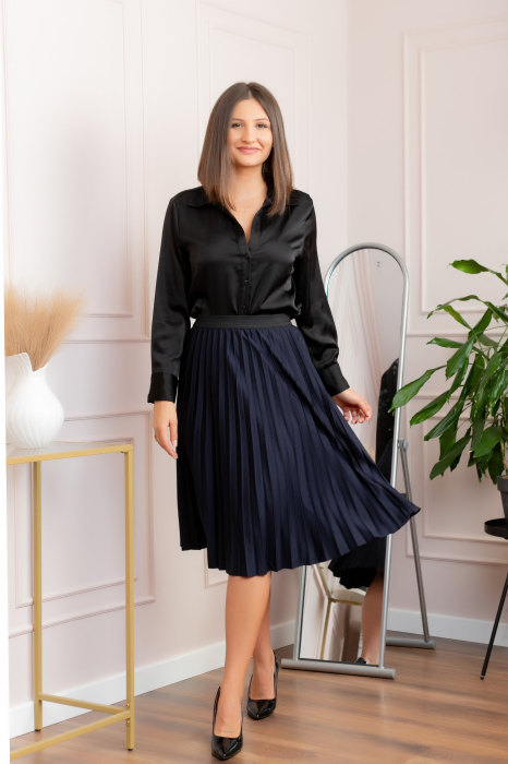 Fusta plisata Luna cu elastic in talie - Bleumarin [3]